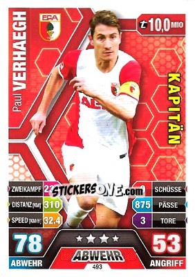 Sticker Paul Verhaegh - German Fussball Bundesliga 2014-2015. Match Attax - Topps