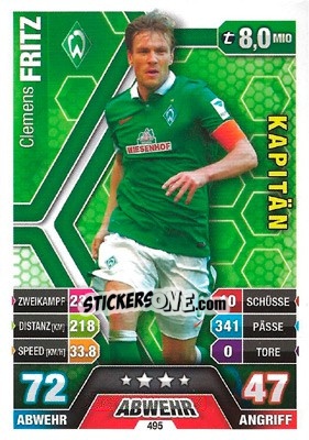 Cromo Clemens Fritz - German Fussball Bundesliga 2014-2015. Match Attax - Topps