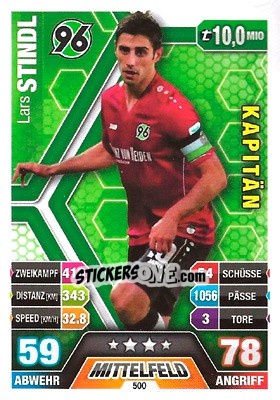 Sticker Lars Stindl - German Fussball Bundesliga 2014-2015. Match Attax n. 500 - Topps