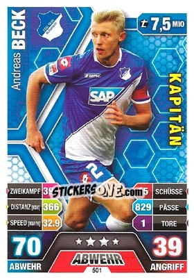 Sticker Andreas Beck - German Fussball Bundesliga 2014-2015. Match Attax - Topps