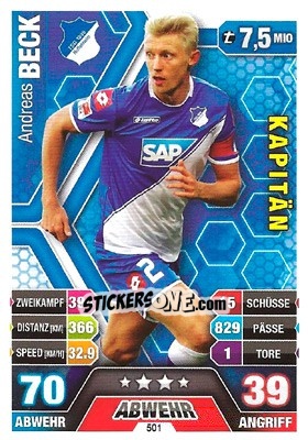 Sticker Andreas Beck - German Fussball Bundesliga 2014-2015. Match Attax n. 501 - Topps