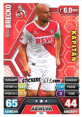 Sticker Miso Brecko - German Fussball Bundesliga 2014-2015. Match Attax n. 502 - Topps