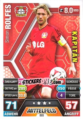 Figurina Simon Rolfes - German Fussball Bundesliga 2014-2015. Match Attax - Topps