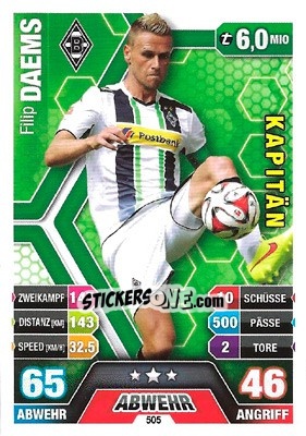 Sticker Filip Daems - German Fussball Bundesliga 2014-2015. Match Attax - Topps