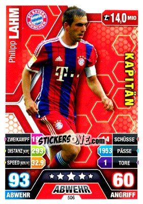 Sticker Philipp Lahm - German Fussball Bundesliga 2014-2015. Match Attax n. 506 - Topps