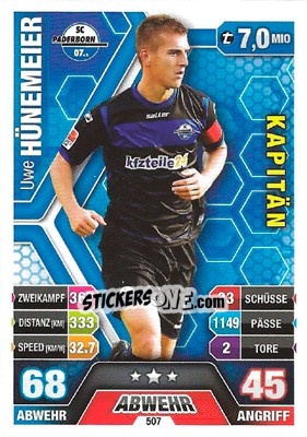 Sticker Uwe Hünemeier - German Fussball Bundesliga 2014-2015. Match Attax n. 507 - Topps