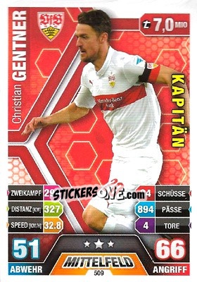 Sticker Christian Gentner - German Fussball Bundesliga 2014-2015. Match Attax n. 509 - Topps