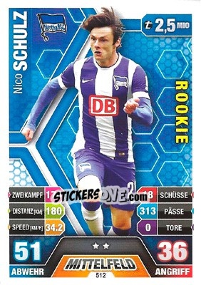 Cromo Nico Schulz - German Fussball Bundesliga 2014-2015. Match Attax - Topps