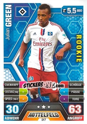 Sticker Julian Green - German Fussball Bundesliga 2014-2015. Match Attax n. 517 - Topps