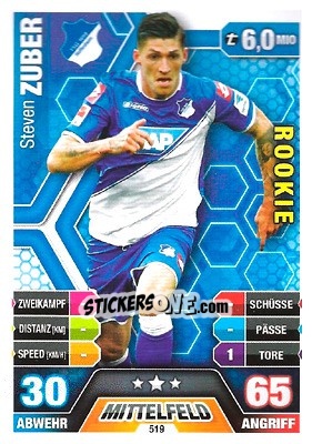 Sticker Steven Zuber - German Fussball Bundesliga 2014-2015. Match Attax n. 519 - Topps