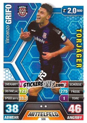 Sticker Vincenzo Grifo - German Fussball Bundesliga 2014-2015. Match Attax n. 536 - Topps