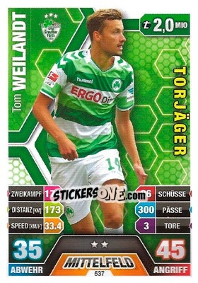 Cromo Tom Weilandt - German Fussball Bundesliga 2014-2015. Match Attax - Topps