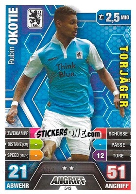 Sticker Rubin Okotie - German Fussball Bundesliga 2014-2015. Match Attax - Topps