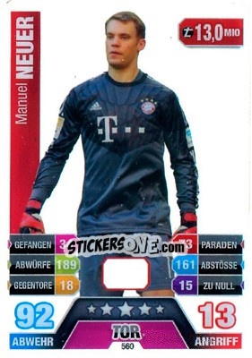 Sticker Manuel Neuer - German Fussball Bundesliga 2014-2015. Match Attax n. 560 - Topps
