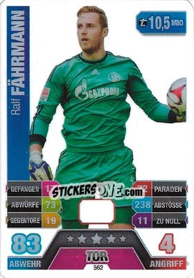 Sticker Ralf Fährmann - German Fussball Bundesliga 2014-2015. Match Attax n. 562 - Topps
