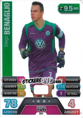 Sticker Diego Benaglio - German Fussball Bundesliga 2014-2015. Match Attax - Topps