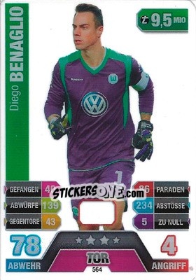 Sticker Diego Benaglio - German Fussball Bundesliga 2014-2015. Match Attax n. 564 - Topps