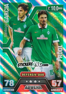 Cromo Santiago Garcia / Sebastian Prödl (Defensiv-Duo) - German Fussball Bundesliga 2014-2015. Match Attax - Topps