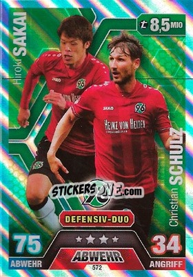 Sticker Hiroki Sakai / Christian Schulz (Defensiv-Duo) - German Fussball Bundesliga 2014-2015. Match Attax n. 572 - Topps