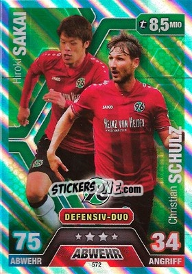 Figurina Hiroki Sakai / Christian Schulz (Defensiv-Duo) - German Fussball Bundesliga 2014-2015. Match Attax - Topps