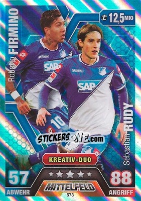 Sticker Roberto Firmino / Sebastian Rudy (Kreativ-Duo) - German Fussball Bundesliga 2014-2015. Match Attax n. 573 - Topps