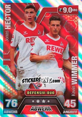 Sticker Jonas Hector / Kevin Wimmer (Defensiv-Duo) - German Fussball Bundesliga 2014-2015. Match Attax n. 574 - Topps