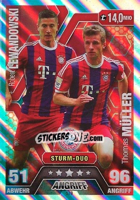 Sticker Robert Lewandowski / Thomas Müller (Sturm-Duo) - German Fussball Bundesliga 2014-2015. Match Attax - Topps