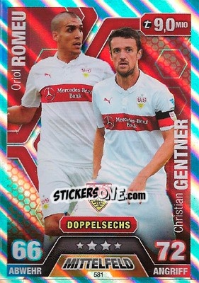 Sticker Oriol Romeu / Christian Gentner (Doppelsechs) - German Fussball Bundesliga 2014-2015. Match Attax - Topps