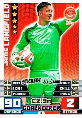 Sticker Jamie Langfield - SPFL 2014-2015. Match Attax n. 3 - Topps