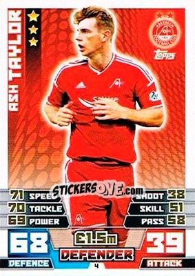 Sticker Ash Taylor - SPFL 2014-2015. Match Attax n. 4 - Topps