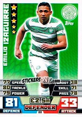 Sticker Emilio Izaguirre - SPFL 2014-2015. Match Attax n. 22 - Topps