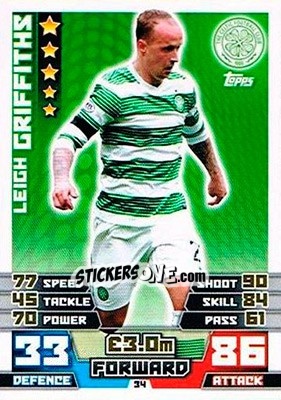 Sticker Leigh Griffiths - SPFL 2014-2015. Match Attax n. 34 - Topps