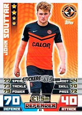 Sticker John Souttar - SPFL 2014-2015. Match Attax n. 61 - Topps