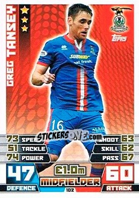 Sticker Greg Tansey - SPFL 2014-2015. Match Attax n. 102 - Topps