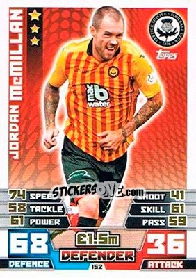 Sticker Jordan McMillan - SPFL 2014-2015. Match Attax n. 152 - Topps