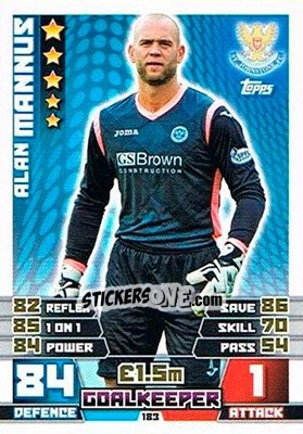 Sticker Alan Mannus - SPFL 2014-2015. Match Attax n. 183 - Topps