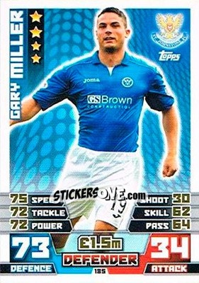 Sticker Gary Miller - SPFL 2014-2015. Match Attax n. 185 - Topps