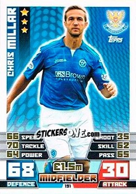 Sticker Chris Millar - SPFL 2014-2015. Match Attax n. 191 - Topps