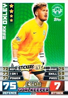 Sticker Mark Oxley - SPFL 2014-2015. Match Attax n. 247 - Topps