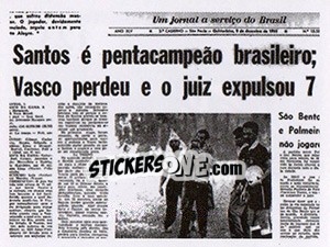 Cromo 1965 - manchete do penta - Santos 100 Anos - Panini