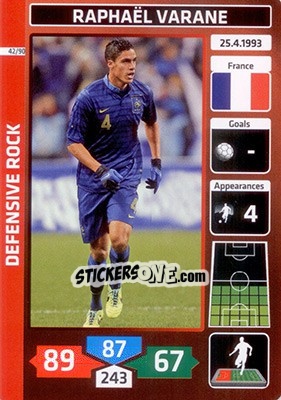 Sticker Raphaël Varane (France) - Die Fußballstars 2014 präsentiert von CBF Brasil n. 42 - Panini