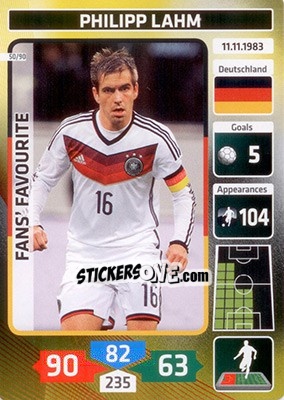Sticker Philipp Lahm (Germany) - Die Fußballstars 2014 präsentiert von CBF Brasil n. 50 - Panini