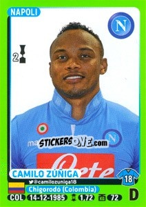 Sticker Camilo Zúñiga - Calciatori 2014-2015 n. 322 - Panini