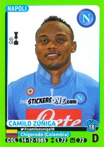 Figurina Camilo Zúñiga - Calciatori 2014-2015 - Panini