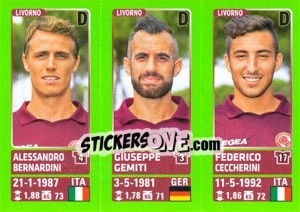Sticker Alessandro Bernardini / Giuseppe Gemiti / Federico Ceccherini - Calciatori 2014-2015 n. 630 - Panini