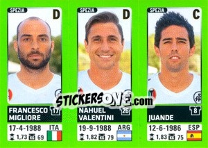 Cromo Francesco Migliore / Nahuel Valentini / Juande - Calciatori 2014-2015 - Panini