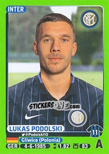 Figurina Lukas Podolski (Inter) - Calciatori 2014-2015 - Panini