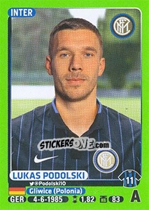 Sticker Lukas Podolski (Inter) - Calciatori 2014-2015 n. A20 - Panini