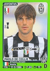 Figurina Paolo De Ceglie (Juventus) - Calciatori 2014-2015 - Panini