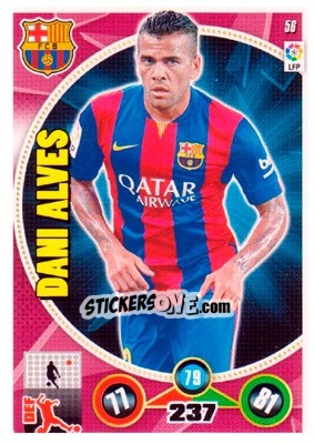 Sticker Dani Alves - Liga BBVA 2014-2015. Adrenalyn XL n. 56 - Panini